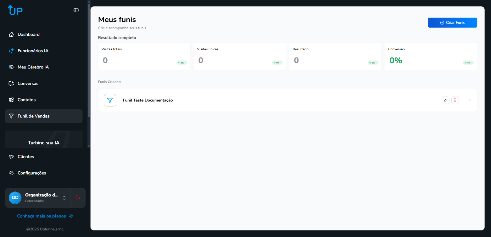 Lista com funil criado