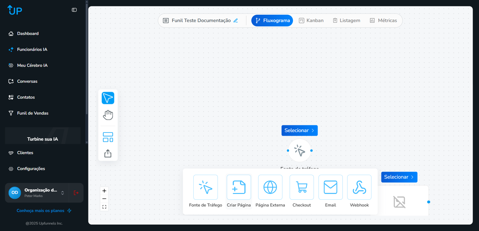 Componente Criar Página no canvas