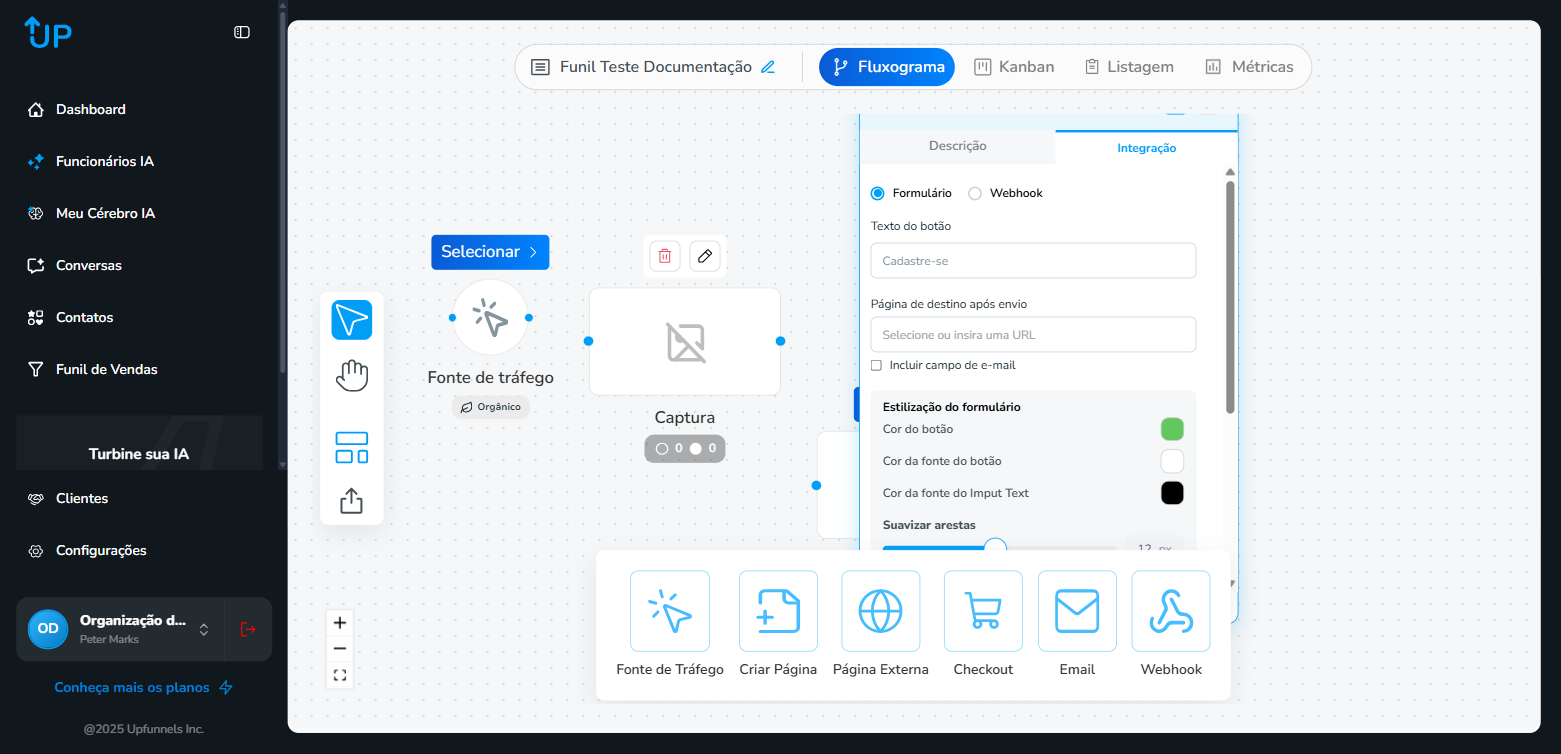 Configuração da Página Externa  -  aba Integração