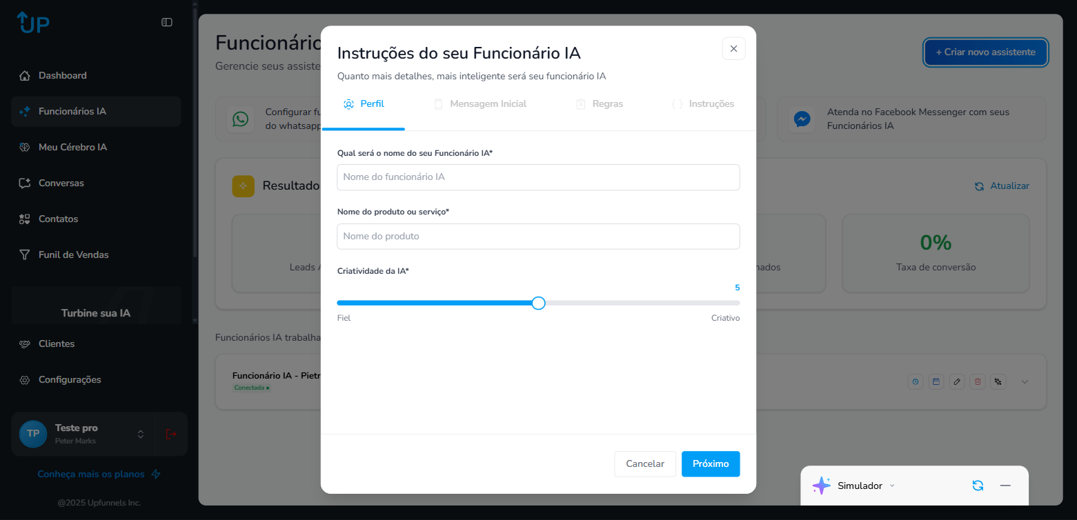 Criar Assistente - Aba Perfil