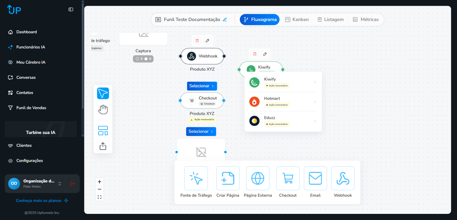 Dropdown de opções de Checkout