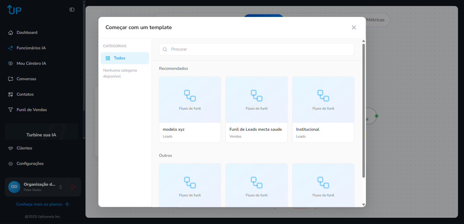 Modal de seleção de template de funil