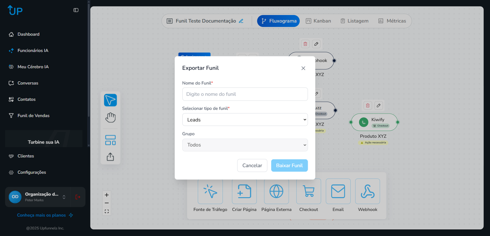 Modal de exportar funil