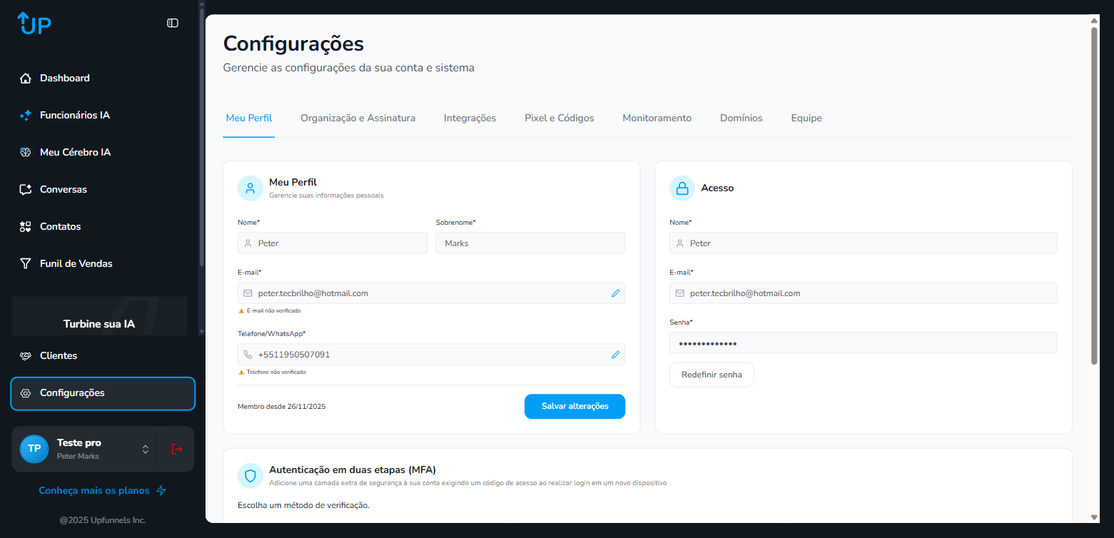 Configurações - Meu Perfil