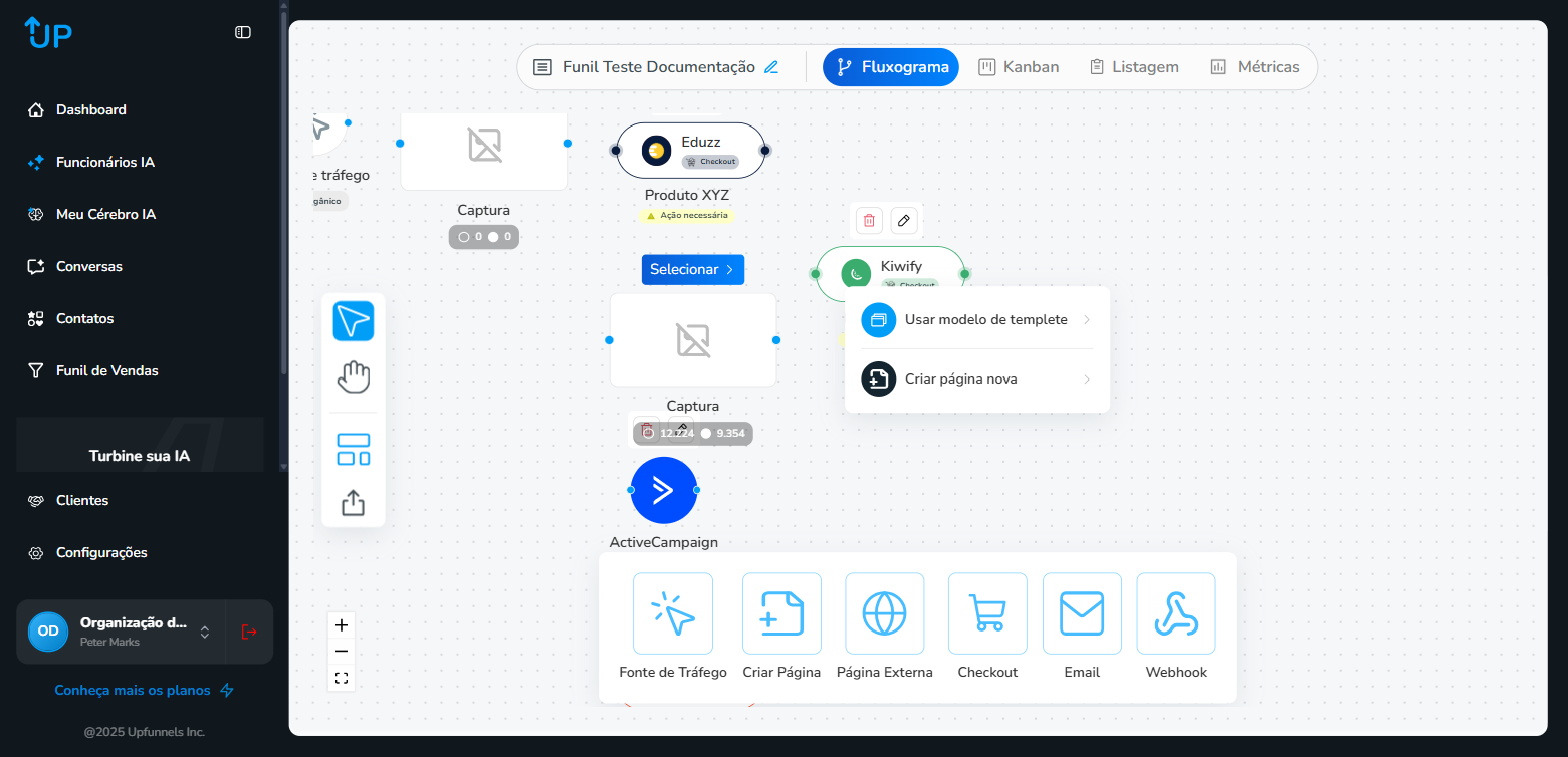 Opções de Criar Página  -  variação