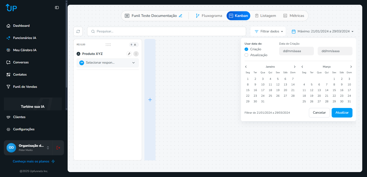 Kanban  -  filtro de período